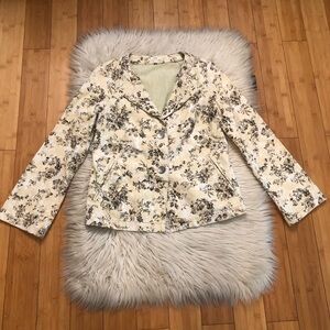 J. Jill Tweed Textured Floral Long Sleeves Cream Yellow Blazer Jacket size S